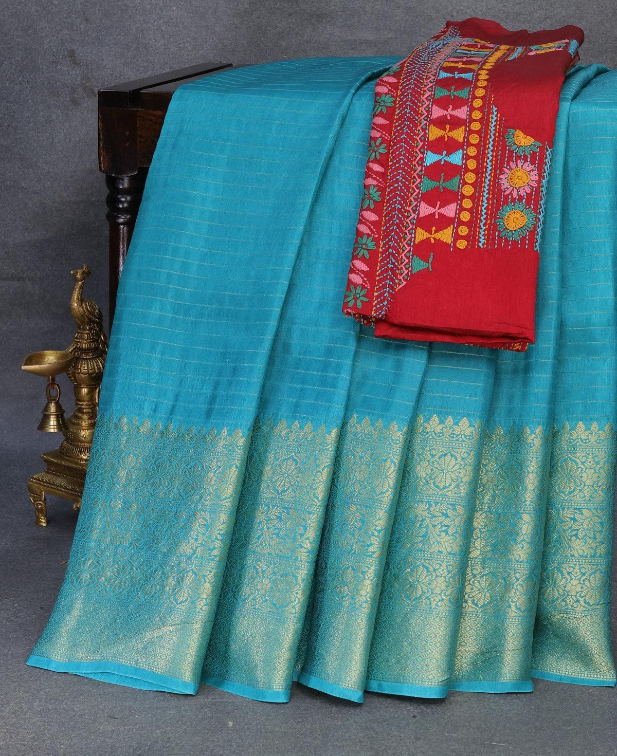 Teal Blue Zari Work Saree